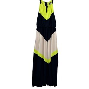 Vince Camuto Maxi Dress 6 Black Neon Yellow Excellent